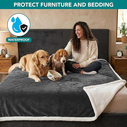 PetAmi Waterproof Dog Blanket for Medium Large XL Dog Puppy Cat Throw for Couch Cover Leakproof Protection, Sherpa Fleece, Reversible Soft Washable 80x60 Charcoal Gray