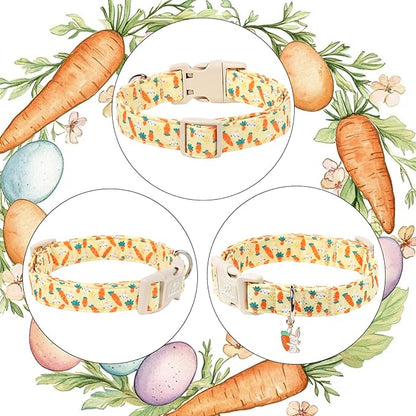 Easter Dog Collar for Puppy Small Dogs - Cute Carrot Bunny Easter Collars for Boy Girl Dogs, Lightweight Adjustable Yellow Cartoon Holiday Dog Collar XS