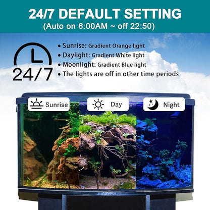 hygger 24/7 Mode Submersible Aquarium LED Light, Full Spectrum Hidden Fish Tank Light with 3 Rows Beads 7 Colors Auto On Off Sunrise-Daylight-Moonlight, Adjustable Timer Brightness (27.6in 16W)