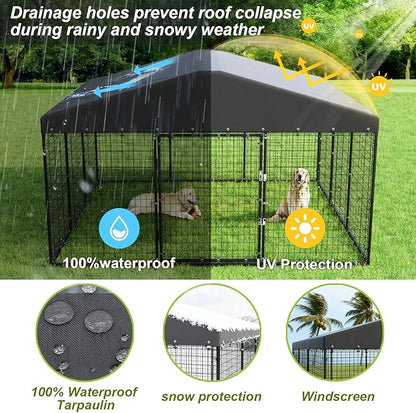 Gotland Dog Kennel Outdoor 10 x10 x6 FT, Dog Cage Outdoor for Medium/Large Dogs with Waterproof Roof Double Secure Locks Ground Spikes, All Weather Heavy Duty Dog Enclosure for Backyard Farm Ranch