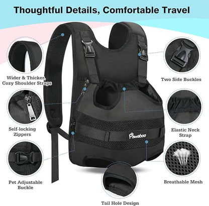 Pawaboo Pet Dog Front Carrier Backpacks, Legs Out Pet Carrier Backpack for Dogs, Adjustable Dog Chest Carriers Purse for Small Medium Dogs Hands Free for Travel Hiking Cycling Camping, S, Black