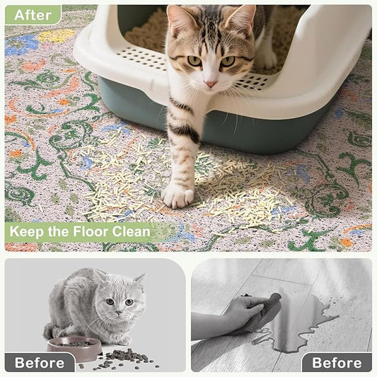 Bienbee Cat Litter Mat, 24" x 15" Litter Box Mat Rug with Non-Slip Bottom,Urine and Water Proof, Easy to Clean Cat Supplies Essentials for Indoor Kitty Kitten Floor, Bean-Green M