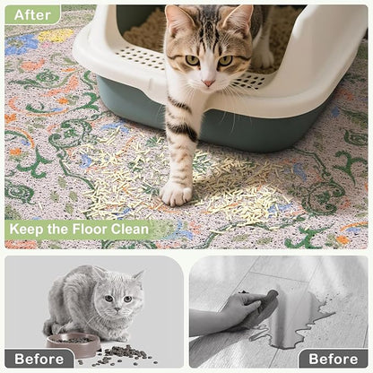 Bienbee Cat Litter Mat, 33" x 22" Large Size Litter Box Mat Rug with Non-Slip Bottom,Urine and Water Proof, Easy to Clean Cat Supplies Essentials for Indoor Kitty Kitten Floor,Bean-Green L