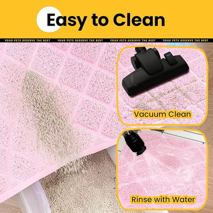 Cat Litter Mat Litter Trapping Mat, 35" x 23" Premium Durable PVC Grid Mesh with Scatter Control, Non-slip, Less Waste Cat Litter Box Mat, Pink