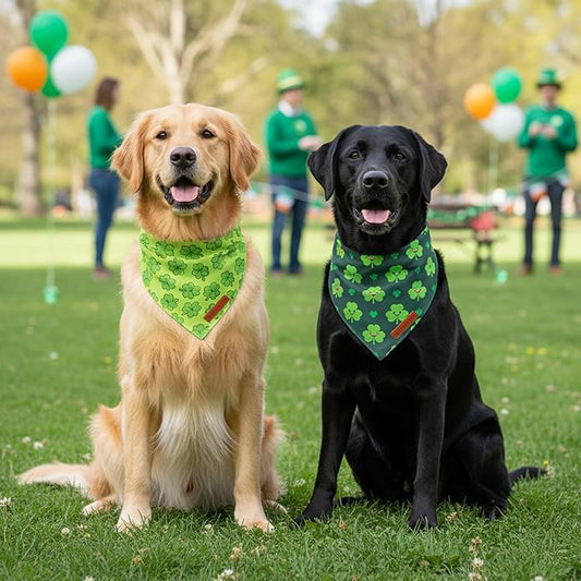 ADOGGYGO St Patrick Dog Bandana 2 Pack, Reversible Shamrock Pet Scarf Bib, Adjustable Fit Green St Patricks Day Bandanas for Extra Large Dogs (X-Large)