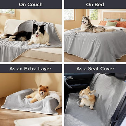 Bedsure Waterproof Blanket for Bed - Sherpa Fleece Waterproof Dog Blankets for Large Dogs, Pet Blankets for Bed/Couch/Dog Crate, Soft Plush Reversible Furniture Protector, Twin, 80"x60", Light Grey