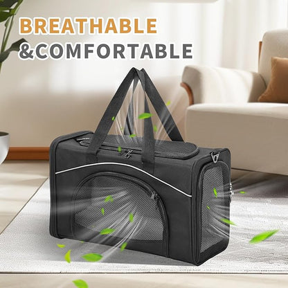 ‌Petsfit Airline Approved Pet Carrier for Small Dogs & Cats, 19x9x12 TSA Approved Carrier, with Removable Dual-Sided Padding (2-Way Placement) - Fits Under Most Airplane Seats, Escape Proof (Black)