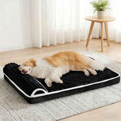 Orthopedic Dog Bed Large Sized Dog with Pillow 36''X24'', Waterproof Soft Comfortable Egg Crate Foam Pet Crate Beds Mat with Removable Washable Cover and Non-Slip Bottom, Black