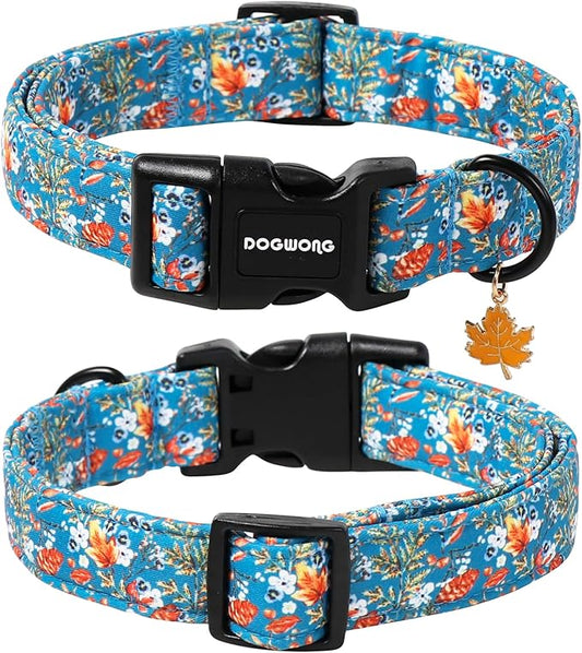 DOGWONG Fall Maple Dog Collar- Cute Classic Fall Autumn Flower Dog Collars Adjustable Fall Dog Collar for Small Medium Large Dogs XL