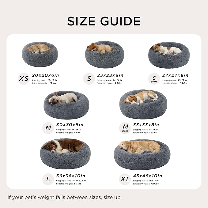 Bedsure Calming Dog Bed for Medium Large Dogs - Donut Washable Large Pet Bed, 33 inches Anti-Slip Round Fluffy Plush Faux Fur Dog Bed, Dark Grey