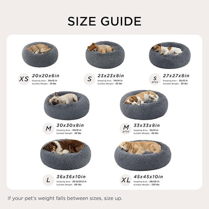 Bedsure Calming Dog Bed for Medium Large Dogs - Donut Washable Large Pet Bed, 33 inches Anti-Slip Round Fluffy Plush Faux Fur Dog Bed, Dark Grey
