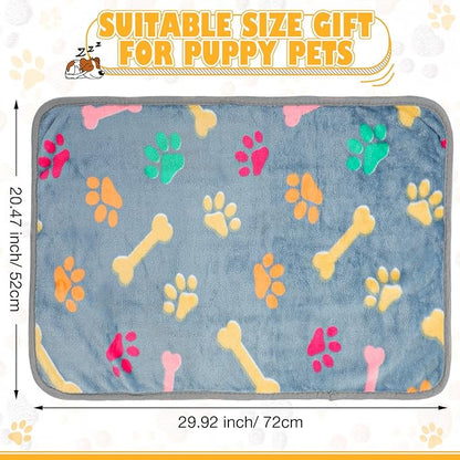 Chumia 18 Pcs Fleece Pet Blanket Soft Warm Sleep Mat Fluffy Cute Puppy Supplies Paw Bone Star Elephant Dot Heart Print Design Bed Blankets for Dog Cat Kitten Animals(30 x 20 Inch,Cute)