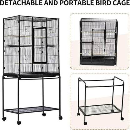 GarveeHome 62.6" H Large Bird Cage, Bird Cage with Rolling Storage Stands, Feed Bowls, Wide Tall Parrot Cage for Parakeets, Conures, Cockatiel, Cockatoo