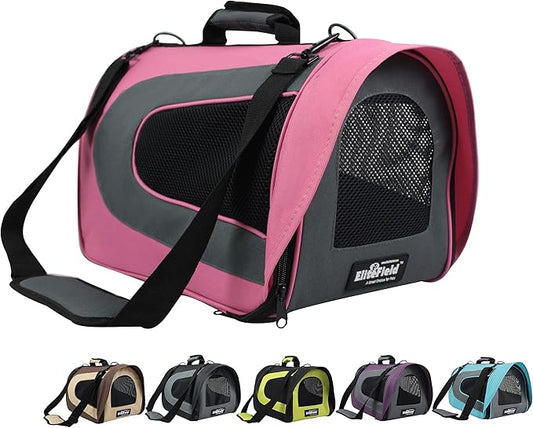 EliteField Deluxe Soft Pet Carrier (3 Year Warranty, Airline Approved), Multiple Sizes and Colors Available (20" L x 11" W x 11" H, Pink+Gray)