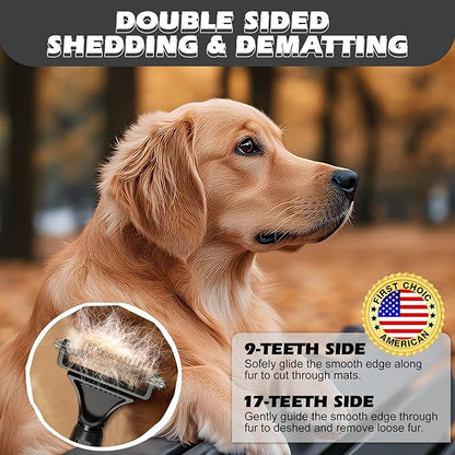 3PCS Pet Grooming Rake & Metal Comb & Flea Comb for Cats and Dogs, Double-Sided Dematting Tool, Extra-Wide Deshedding Dog Brush for Long Hair to Effectively Remove Tangles, Knots and Mats (Black)