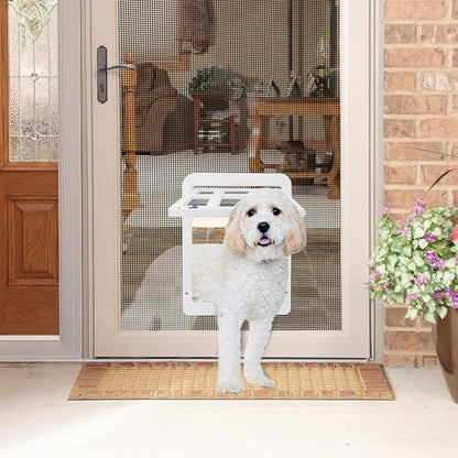 NAMSAN Dog Screen Door, Passage Size 12 x 16 inches, Dog Door for Screen Door, Large Pet Door for Sliding Door, Magnetic Automatic Closing, Self-Assembly, Lockable, White ﻿