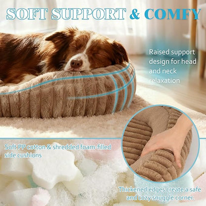 Dog Bed for Extra Large Dogs, Cute XL Dog Bed with Removable Washable Cover & Anti-Slip Bottom, Soft Calming Pet Sofa Bed with Handle for Indoor Pets, 43x31x5inches, Brown