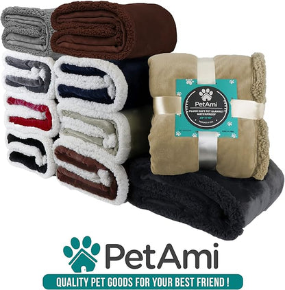 PetAmi Waterproof Dog Blanket for Queen Bed Large XL Dog Throw for Couch Cover Leakproof Furniture Protection, Sherpa Fleece, Reversible Soft Washable 90x90 Taupe Taupe