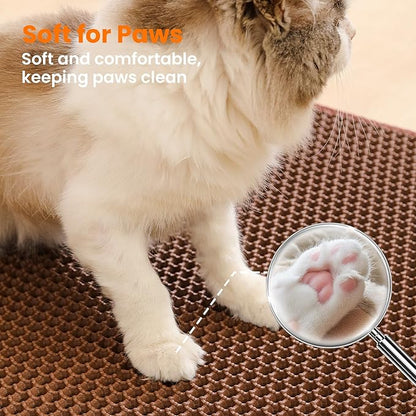 Extra Large Cat Litter Mat, 30x22 Inches Honeycomb Double Layer Cat Litter Trapping Mat, Non Slip Waterproof Urine Proof Large Kitty Litter Box Mat for Floor, Kitten Supplies, XL, Brown