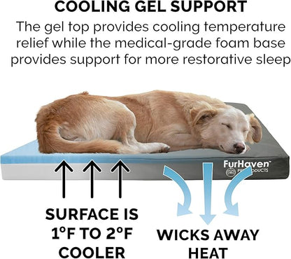 Furhaven Water-Resistant Cooling Gel Dog Bed for Medium/Small Dogs w/ Removable Washable Cover, For Dogs Up to 35 lbs - Indoor/Outdoor Logo Print Oxford Polycanvas Mattress - Stone Gray, Medium