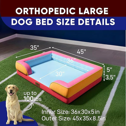Comfort Expression Orthopedic Dog Bed for Extra Large Dogs 45x35 Inch, Waterproof Egg Crate Foam XL Pet Bed with Removable Bolsters, Dog Couch with Washable Cover & Non-Slip Bottom, Miami