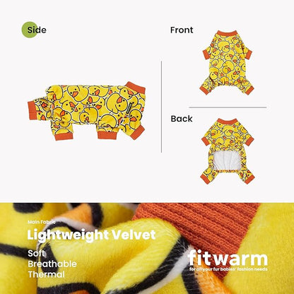 Fitwarm Funny Duck Dog Pajamas, Dog Winter Clothes for Small Dogs Girl, Lightweight Velvet Pet Jumpsuit, Cat Onesie, Yellow, Medium