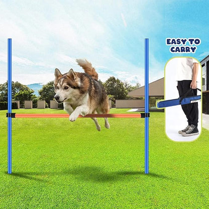 PAWISE Dog Agility Training Equipment, Pet Training Hurdles & Weave Poles Set with Adjustable Jump Bar, Outdoor Dogg Obstacle Course for Backyard Exercise, Portable Dog Agility Kit with Carry Bag