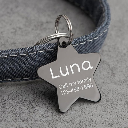 Anavia Personalized Pet ID Tags, Stainless Steel Glossy Laser Engraved Dog Cat Collar Name Tags, Multiple Colors Shapes Sizes (Star, Regular)