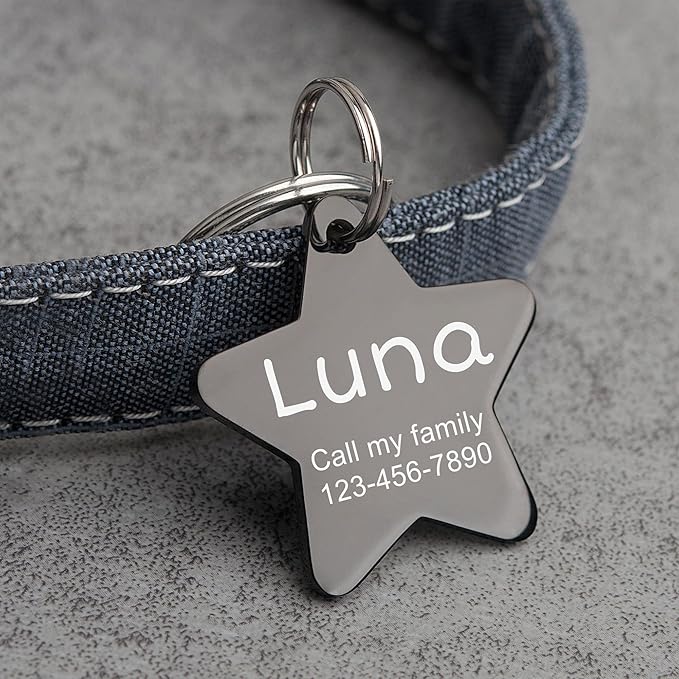 Anavia Personalized Pet ID Tags, Stainless Steel Glossy Laser Engraved Dog Cat Collar Name Tags, Multiple Colors Shapes Sizes (Star, Small)