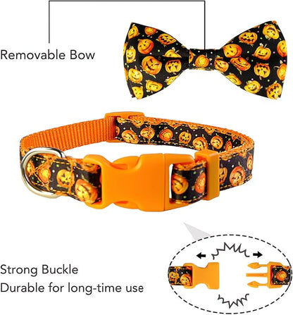 Halloween Dog Bow Tie Collar, Holiday Skull Pumpkin Collar for Large Medium Small Dog Pets Puppies