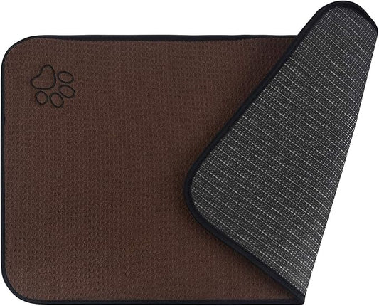 Sinland Microfiber Pet Bowl Food Mat Dish Drying Mat with Anti-Skid Backing 14 Inch x 24 Inch Brown