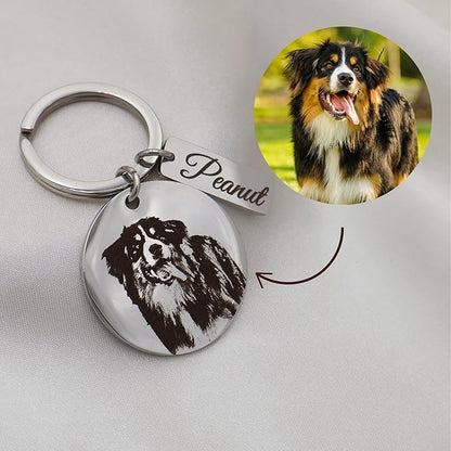 Personalized Pet Photo Engraved Keychain – Custom Dog or Cat Portrait Keepsake – Stainless Steel Pet Memorial Gift for Pet Lovers – Meaningful Remembrance or Holiday Stocking Stuffer
