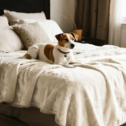 gogobunny Waterproof Bed Blanket, Reversible Sherpa Fleece Throw Blanket for Dog Puppy Cat, Furniture Cover Protects Bed Couch Sofa from Liquid Pee and Pet Fur (Cream, 60x80 inches)