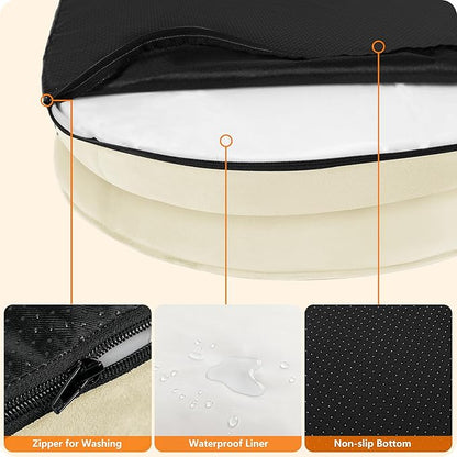 Dwanton Orthopedic Dog Bed for Medium Dogs with Gel Memory Foam, Waterproof Dog Sofa, Washable Pet Bed with Four Sided Bolster Cushion, Removable Cover & Non-Slip Bottom, 35", Beige