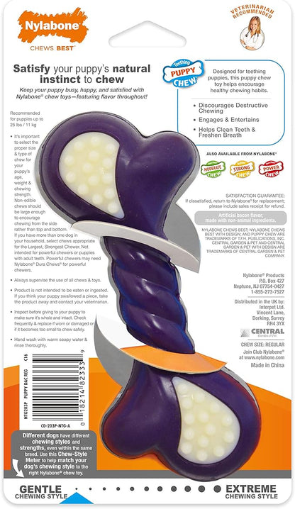 Nylabone Double Action Bone Puppy Chew Toy, Rubber Teething Toys for Puppies, Puppy Chew Bone, Bacon Flavor, Small Dogs - Up to 25 lbs., 1 Count