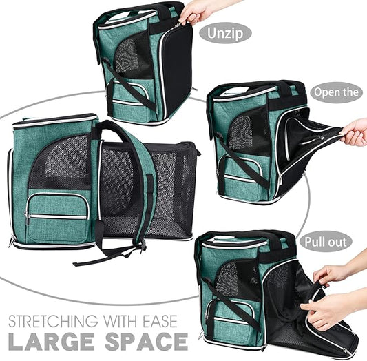 BAGLHER Expandable Pet Carrier Backpack，Pet Backpack for Small Cats Puppies Dogs Bunny, Airline-Approved Ventilate Backpack for Travel, Hiking and Outdoor Use. Green