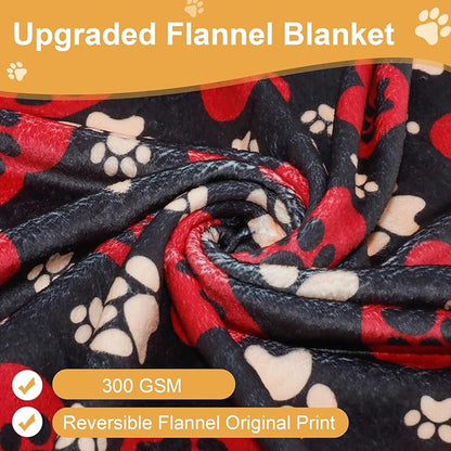 Dog Blankets for Large Dogs, 60"x50" Blanket Washable, Fuzzy Soft Pet Mat Throw Cover for Kennel Crate Bed, Cute Paw Pattern, Cat Blanket, Gifts Medium Small Pet Essentials, Black Red