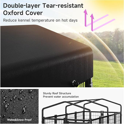 Dog Kennel Outdoor, Large Outside Dog Kennel with Roof & Swivel Feeders/Removable Doggy Door Allow Connecting Your Dog House, Heavy Duty Dog Run Pen for Medium/Large Dogs (8'L x 4'W x 6'H)