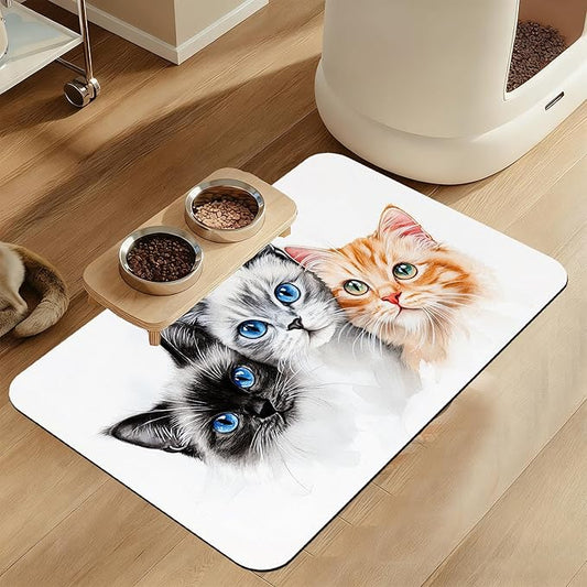 Cute Cats Pet Food Mat for Cats and Dogs–Christmas Stocking Absorbent Quick Dry Feeding Placemat, Non Slip Rubber Base, Waterproof Bowl Mat for Indoor Use, Pet Supplies 16"x24"