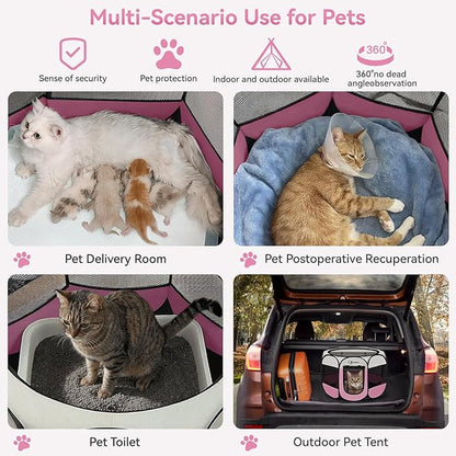 Pink Dog Cat Playpen, Puppy Pet Playpen Indoor for Small Dog Crate Tent Cage Outdoor, Portable Pop Up Dogs Enclosure Kennel with Carrying Case for Dogs/Cats/Rabbits