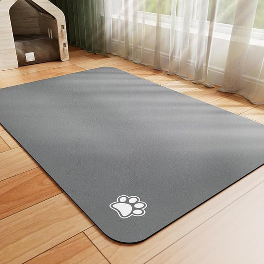 Dog Food Mat - Absorbent Cat Mat for Food and Water, No Stains Pet Feeding Bowl Mat, Easy to Clean Pet Placemats, Quick Dry Dog Water Dispenser Mat for Messy Drinkers | Paw Dark Grey 24"x 36"