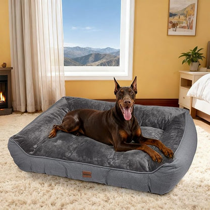 Orthopedic Dog Bed for Extra Large Dogs - Extra Thick Supportive Dog Couch Bed, Pet Beds Sofa with Waterproof Washable Cover & Non-Slip Bottom, Grey, 48x35 Inch