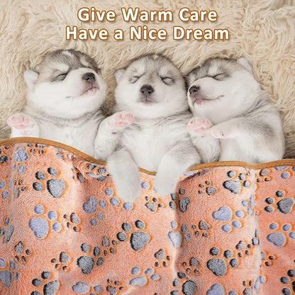 Tegeme 12 Pcs Pet Blankets Soft Fluffy Fleece Dog Cat Warm Paw Print Pattern Blankets Flannel Throw for Pets Dog Puppy Cat(23 x 16 Inch,Dark Gray, White, Camel)