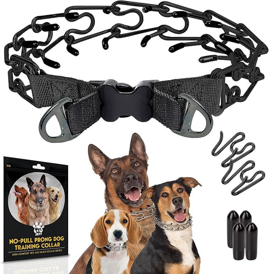 PetJett Prong Collar for Dogs - Adjustable Dog Training Collar Choke Collar for Dogs Pinch Collar for Dog, Quick Release Walking Tool for Small Medium Large Breed - Stainless Steel Metal Choker Chain