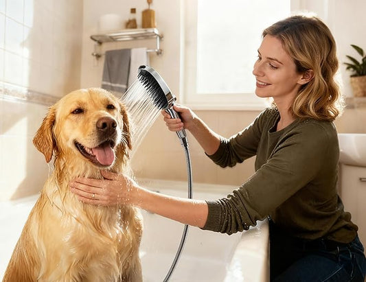 G-Promise 3 Mode Dog Shower Attachment with Pause Mode, Dog shower Sprayer with 118 Inches Stainless Steel Hose, Metal Diverter, Adhesive Holder, for Fast and Easy Dog Bathing and Cleaning(Chrome)