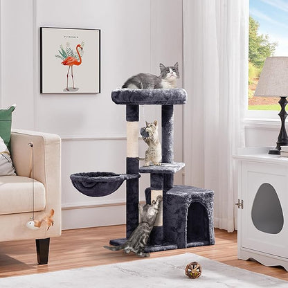 Topeakmart Cat Tree Cat Tower for Indoor Cats, 34.5in Cute Cat Tree Activity Center with Condo & Scratching Post, Multi-Level Cat Climbing Tower Play House w/Large Perch, Platform, Basket for Kitten