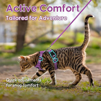 Dooradar Cat Harness and Leash Set, Escape Proof Safe Adjustable Kitten Vest Harnesses for Walking, Easy Control Soft Breathable Mesh Jacket with Reflective Strips for Cats, Purple, XXS
