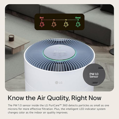 LG PuriCare 360 Air Purifiers for Home, Large and Small Room, Bedroom, Up to 2,059 ft² in 1 Hr with NanoFiber True HEPA Filter, 360 Degrees of Filtration, WiFi, Air Quality Monitor, Low Noise