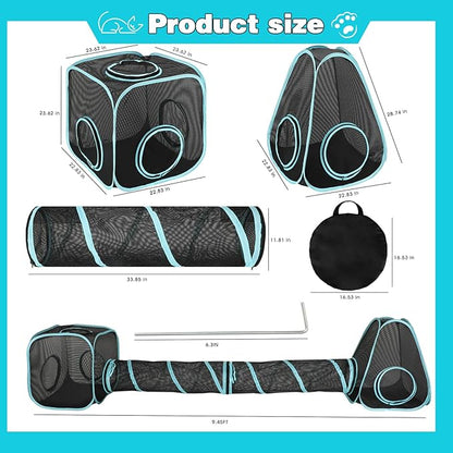 9.45FT Outdoor Cat Enclosures Portable Cat Playhouse, Pop Up Cats Tent with 33.86x 11.81IN Double Kitty Tunnels DIY in Multiple Ways, Cats Playpen Play Tents for Rabbits and Small Animals