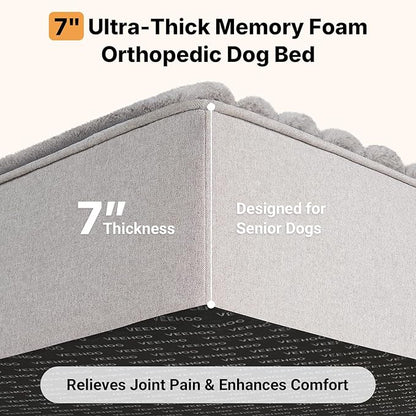Veehoo Orthopedic Dog Bed for Large Senior Dogs, 7 Inch Thick XL Memory Foam Dog Bed with L Shaped Bolsters, Orthopedic Pet Couch with Waterproof Liner & Removable Washable Cover, 48"x30"x7"